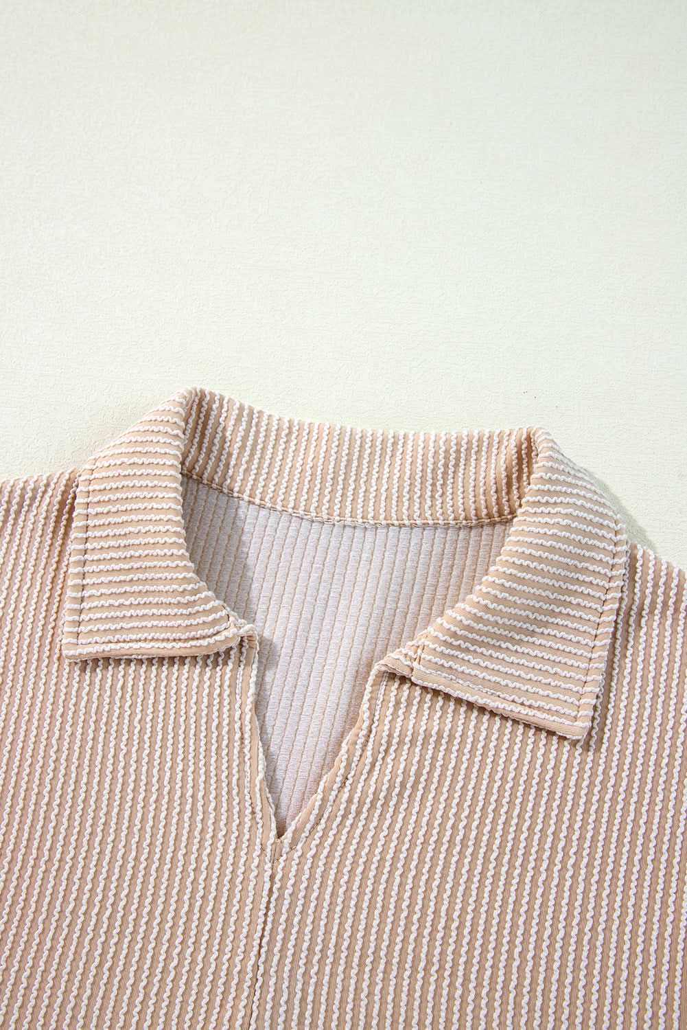 Parchment Corded Turn-down V Neck Bubble Sleeve Babydoll Blouse - Love Salve
